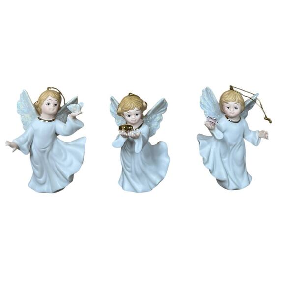 Home Interiors Angel Set Of 3 Christmas Ornaments White 4" - Picture 1 of 8